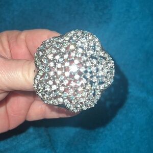 Lee Angel rhinestone brooch pin Filigree design